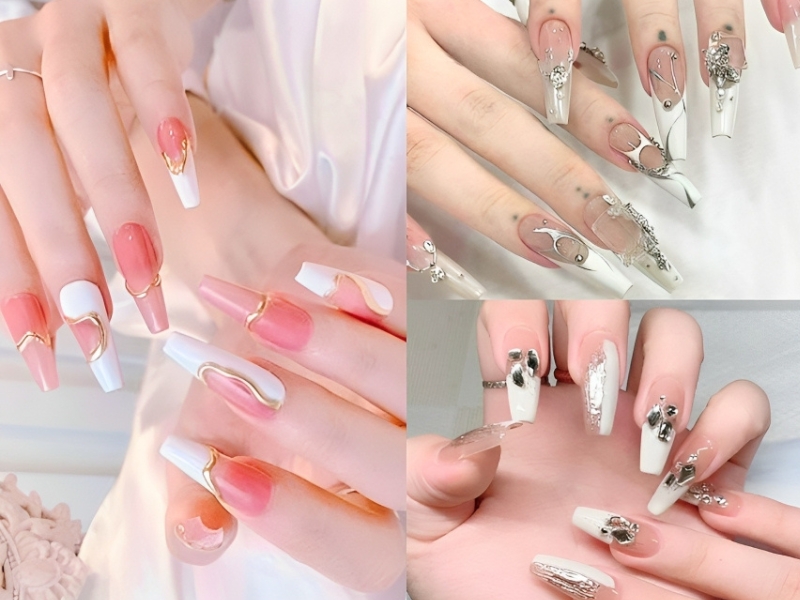 Nail viền màu trắng