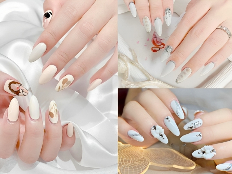 Mẫu Nail Trắng Sữa, Phối Xanh, Đính Đá Đẹp Đơn Giản, Nhẹ Nhàng | Móng tay  trắng, Làm được rồi, Móng tay