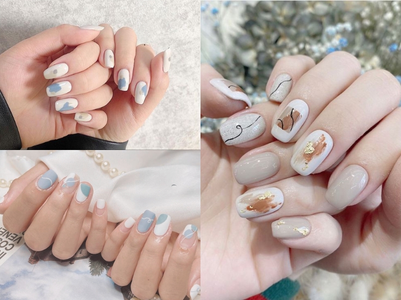 nail đường cong màu xanh, nâu