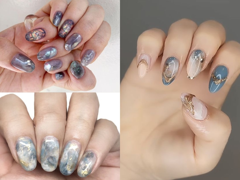 Mẫu nail ẩn xà cừ vân đá xanh