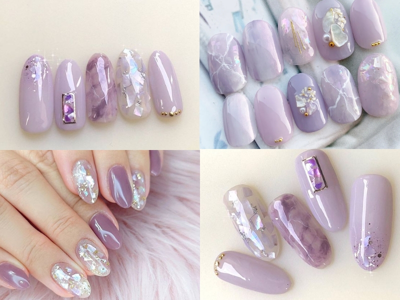 Mẫu nail ẩn xà cừ màu tím nhạt