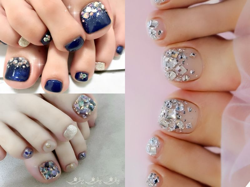 Mẫu nail chân đính kèm đá sang trọng trọng