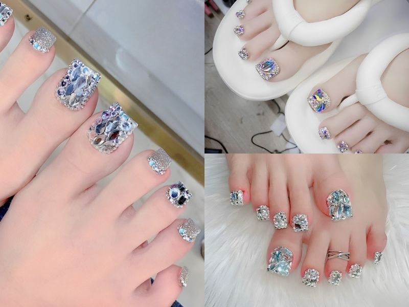 99+ mẫu nail đính đá móng chân đẹp nhất