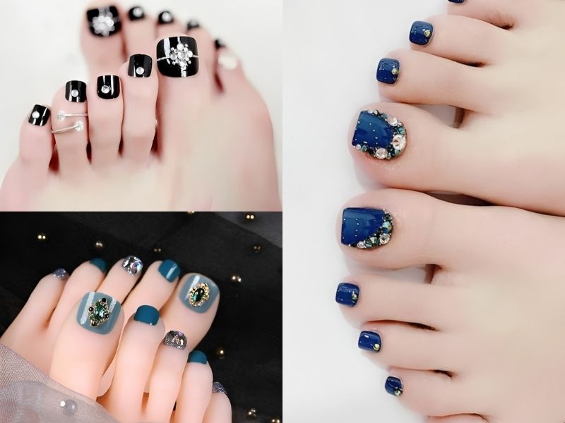 Mẫu nail chân tô gel đính kèm đá sành điệu