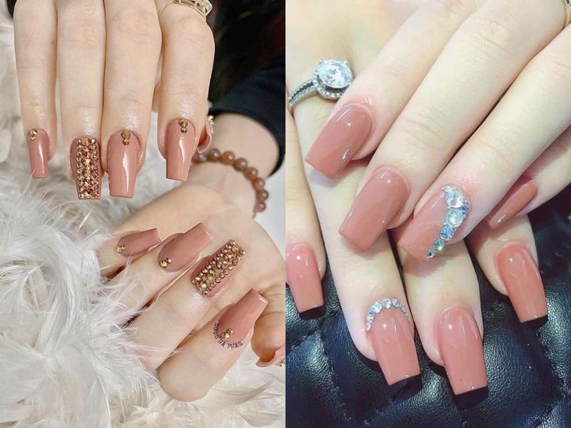 nail màu nude đính đá