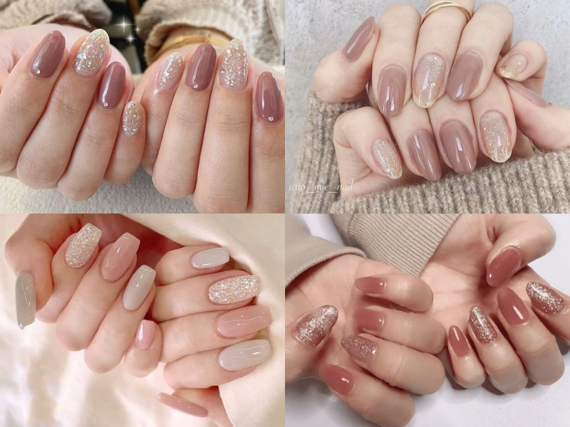 Mẫu nail hồng phủ kim tuyến