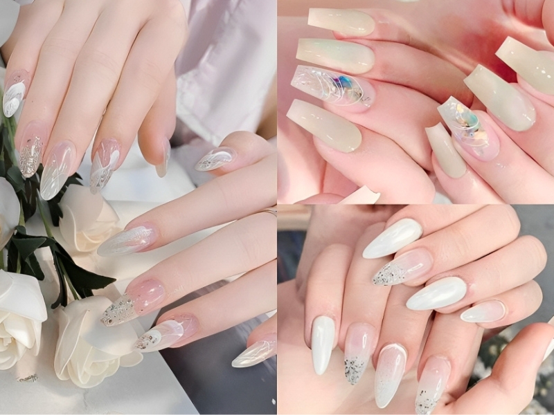 những mẫu Nail thạch màu trắng 