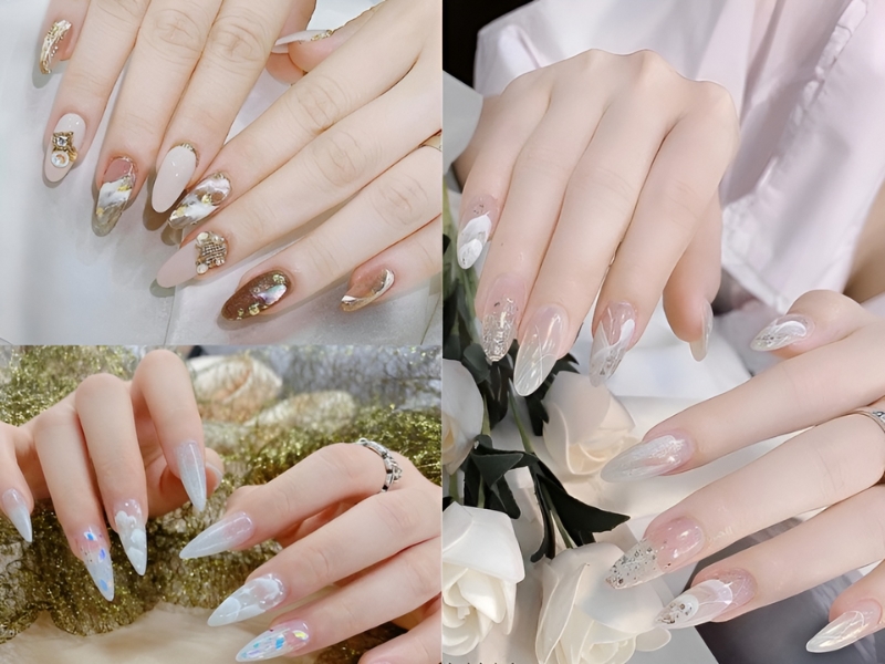 Mẫu nail ẩn xà cừ trắng nhẹ nhàng