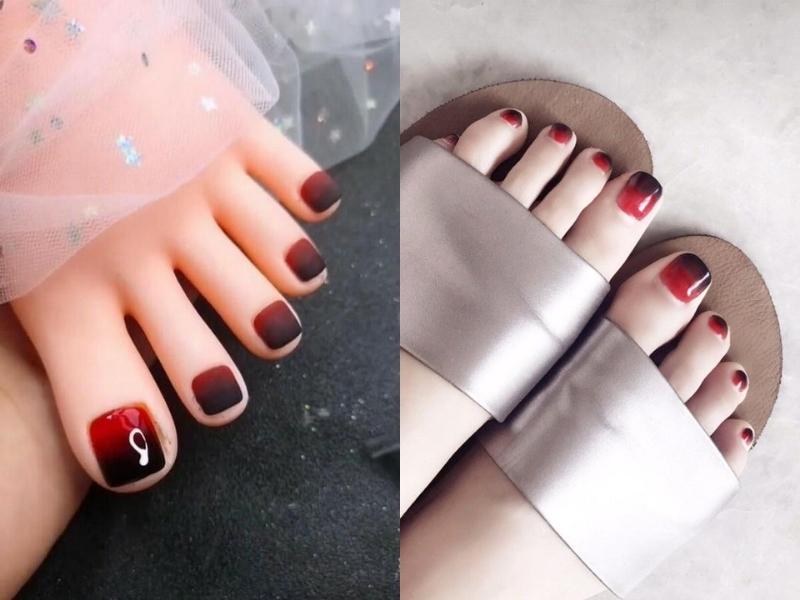Nail châm red color ombre