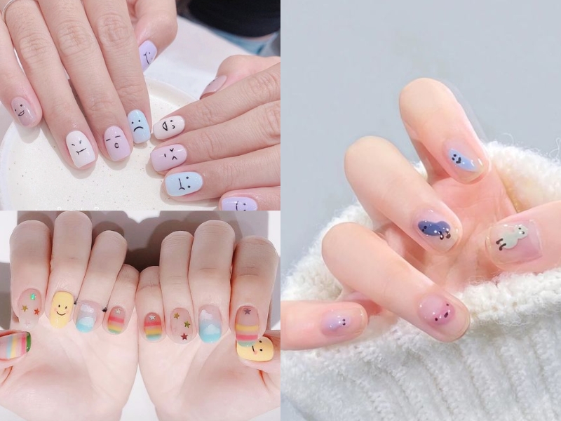 nail hình vẽ ngộ nghĩnh nhiều màu