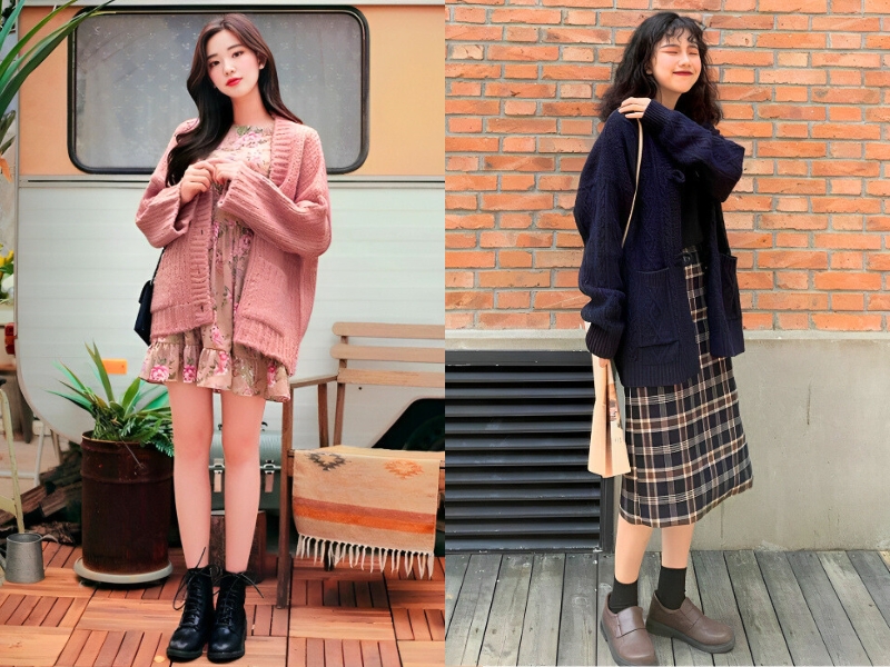 Áo cardigan kết hợp váy