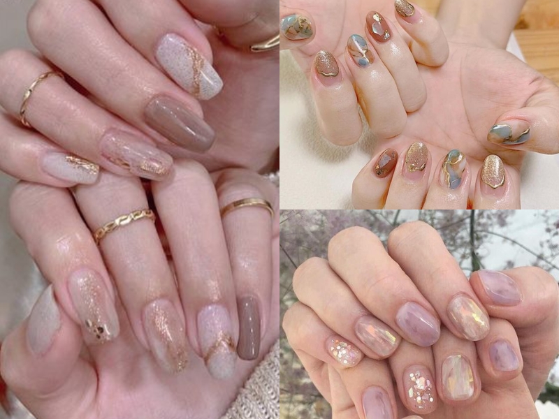 nail nude vân đá