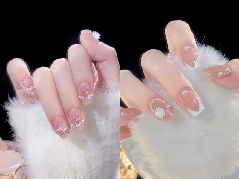 Mẫu nail thạch đính đá