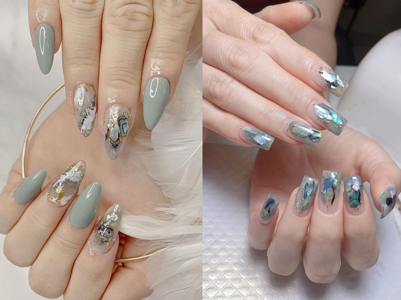 Mẫu nail ẩn xà cừ xanh nhạt