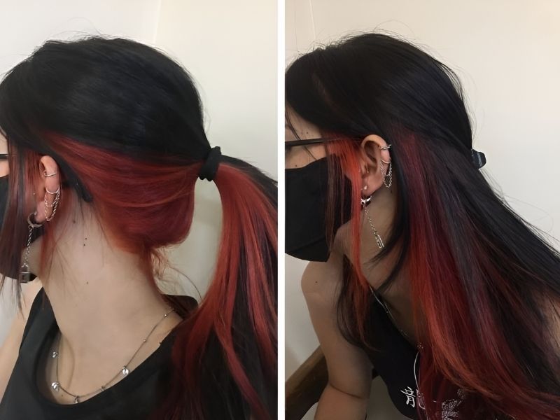 tóc highlight đỏ cam