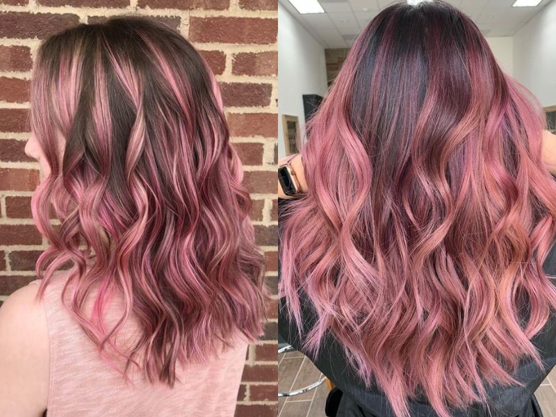 Nhuộm tóc màu hồng khói balayage