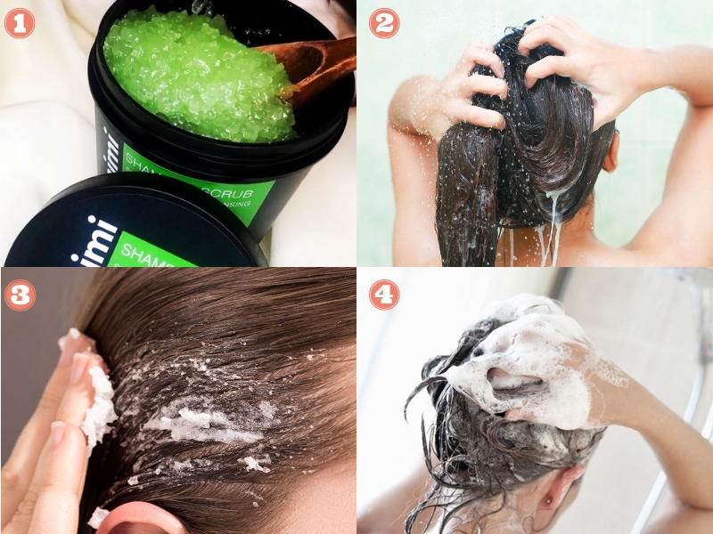 Cách sử dụng sản phẩm tẩy tế bào chết da đầu Shampoo Scrub Super Volume Cafe Mimi 