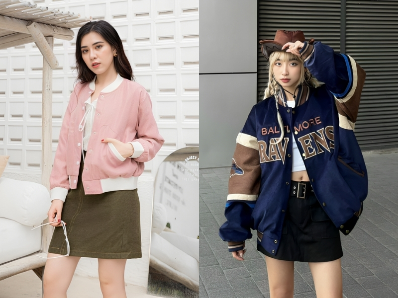 Phối áo bomber kết hợp chân váy nữ mùa đông 