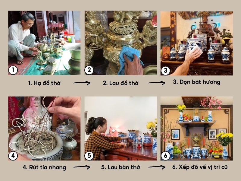 Các bước lau dọn bàn thờ 