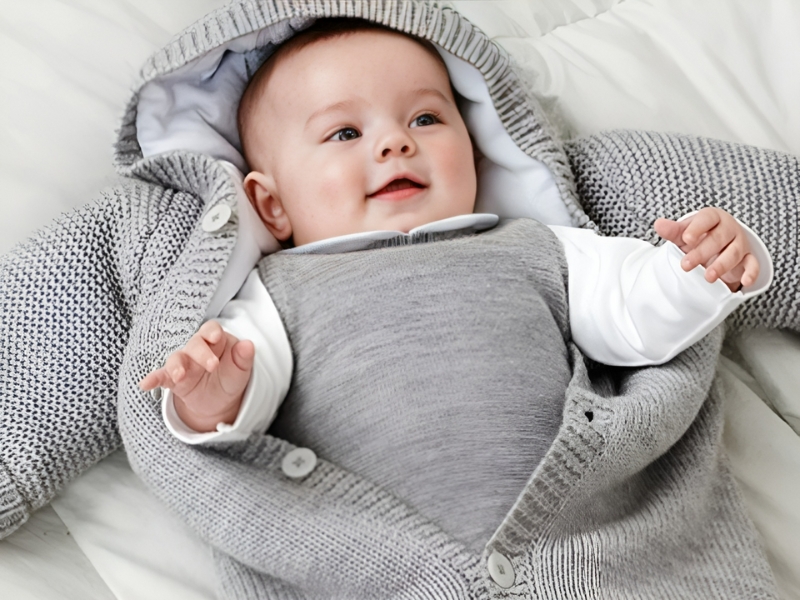 Cách giữ ấm cho trẻ sơ sinh vào mùa đông - Mẹ nên mặc quần áo liền thân cho trẻ sơ sinh và quấn chăn bên ngoài ủ cho bé. 
