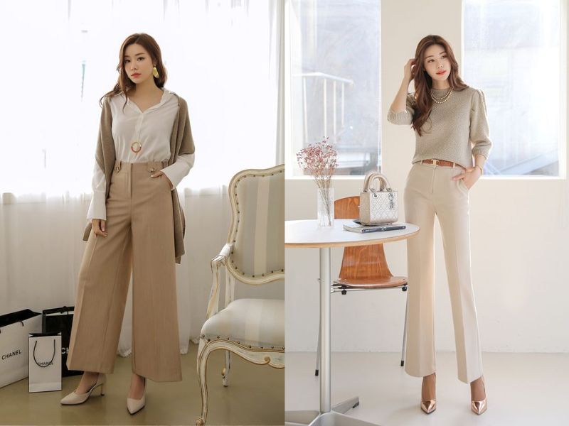 Phối quần culottes sáng màu với áo kiểu 