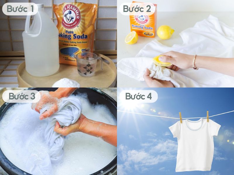 Dùng baking soda kết hợp với chanh tẩy áo trắng