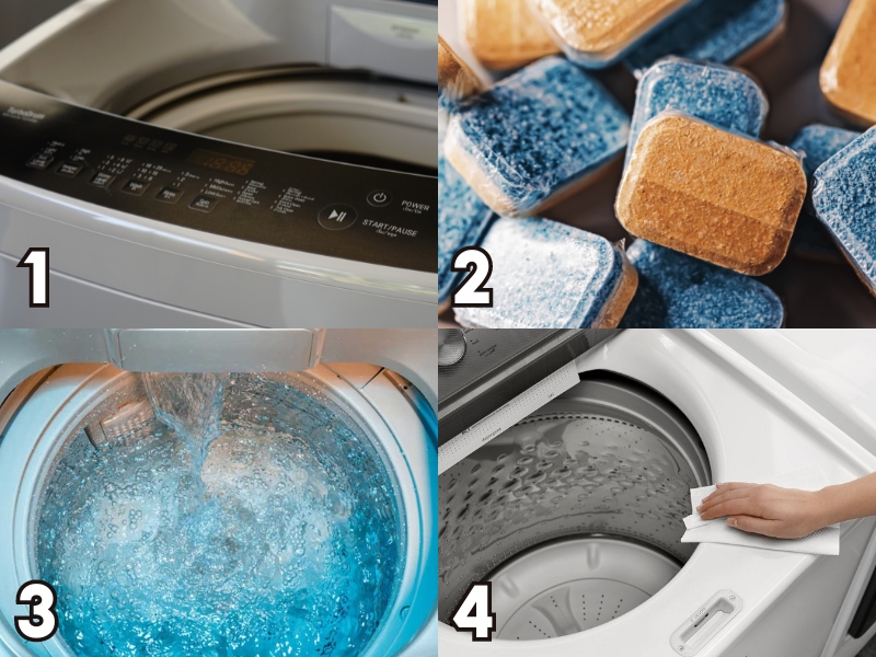 Cách vệ sinh lồng máy giặt đứng bằng viên tẩy