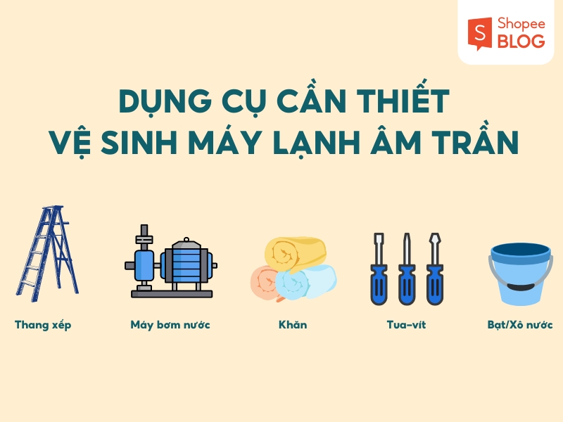 Một số dụng cụ cần thiết để vệ sinh máy lạnh âm trần 