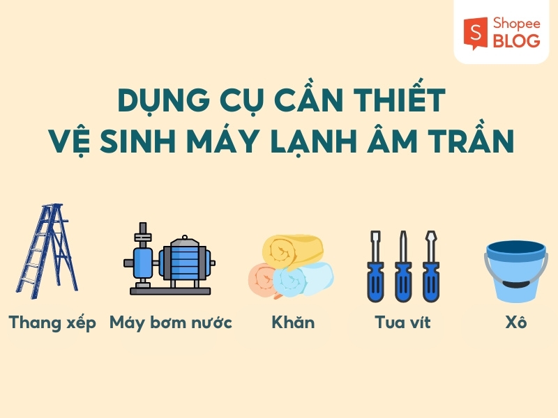 Một số dụng cụ cần thiết để vệ sinh máy lạnh âm trần