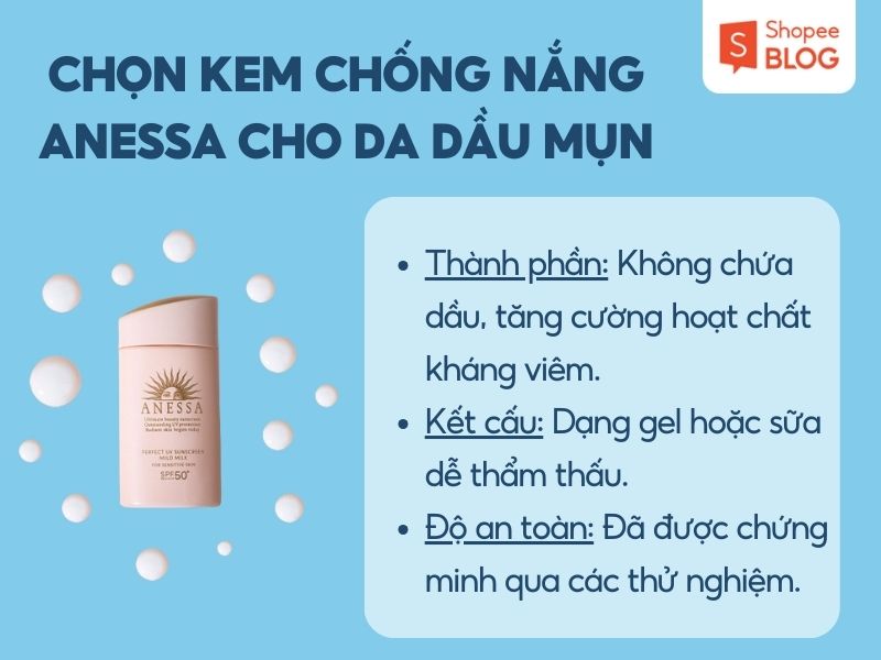 Cách lựa kem chống nắng Anessa cho da dầu mụn 