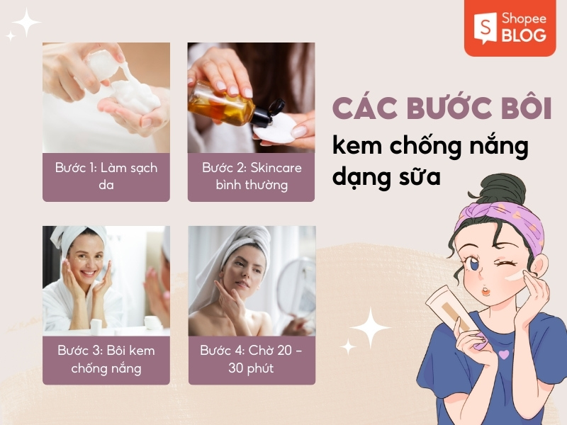 Các bước bôi kem chống nắng dạng sữa