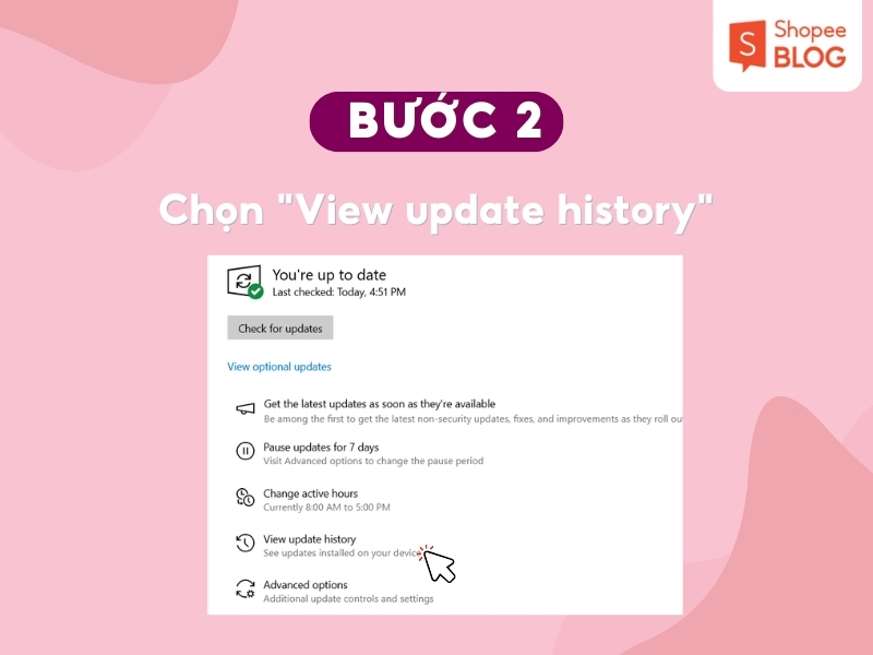 Chọn "View update history" 