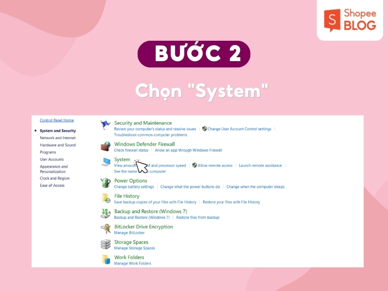 Click chọn "System" 