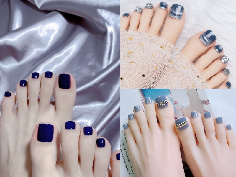 Mẫu nail chân Trung Thu xanh dương 