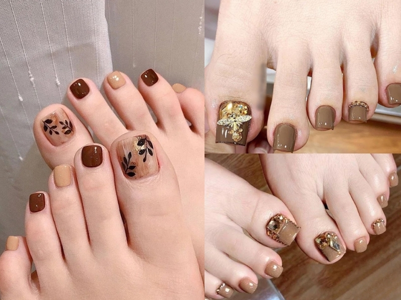 mẫu nail màu nâu đất