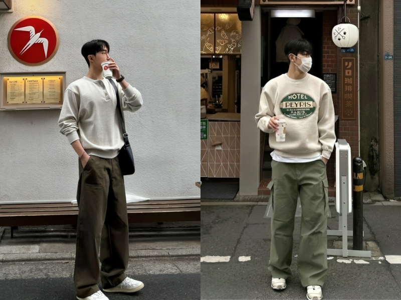 Phối đồ với quần túi hộp ống rộng nam và áo sweater