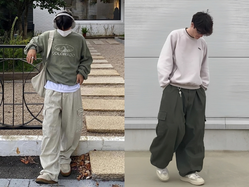 outfit phối quần túi hộp với áo sweater