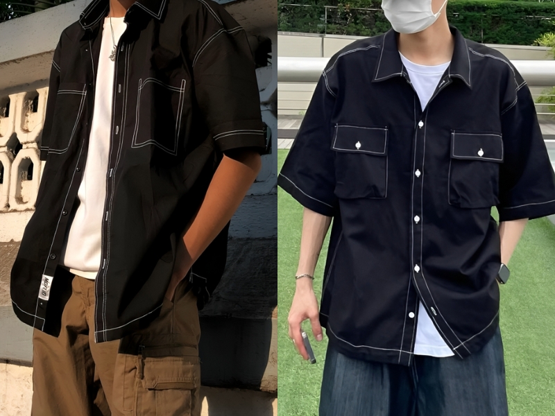 Áo denim mix cùng quần túi hộp