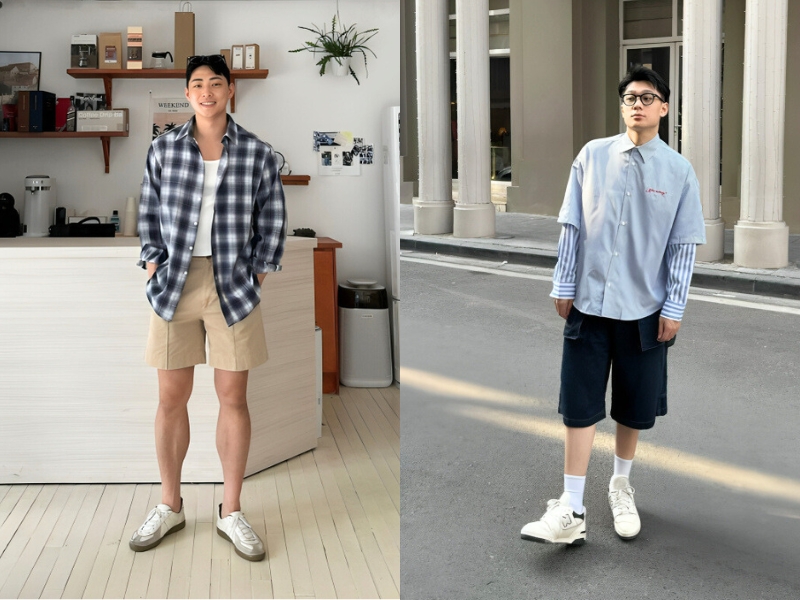 Sơ mi sọc nam và quần short