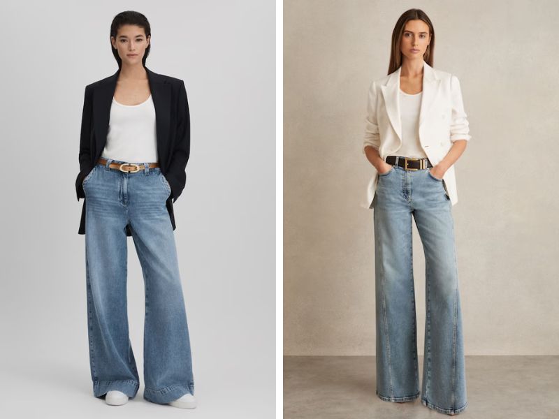 Phối đồ với quần jean ống rộng và áo blazer