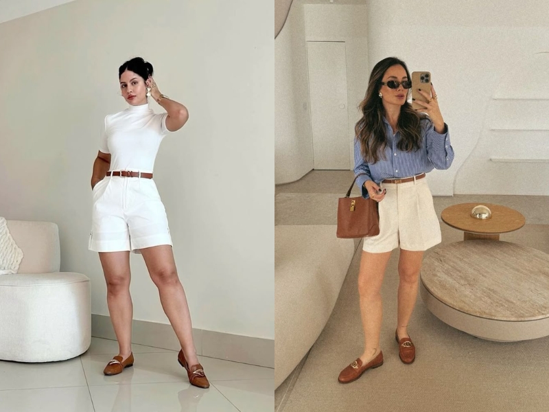 Kết hợp quần short denim với giày loafer
