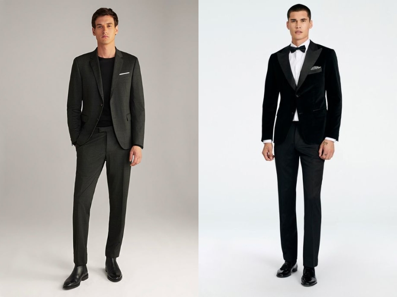 boots da cao cổ phối với blazer đen