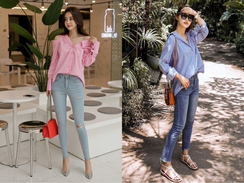 Áo sơ mi và quần jean nữ