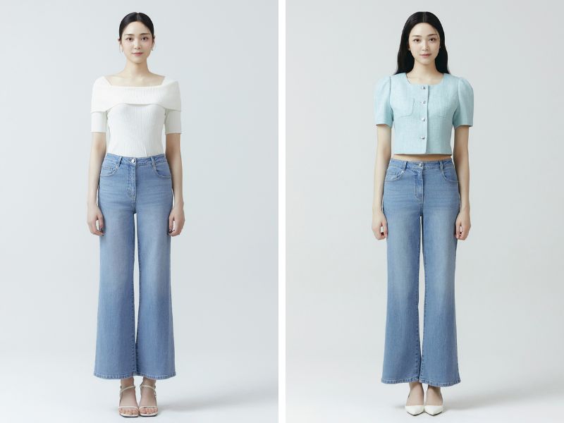 Quần ống rộng và áo kiểu nữ