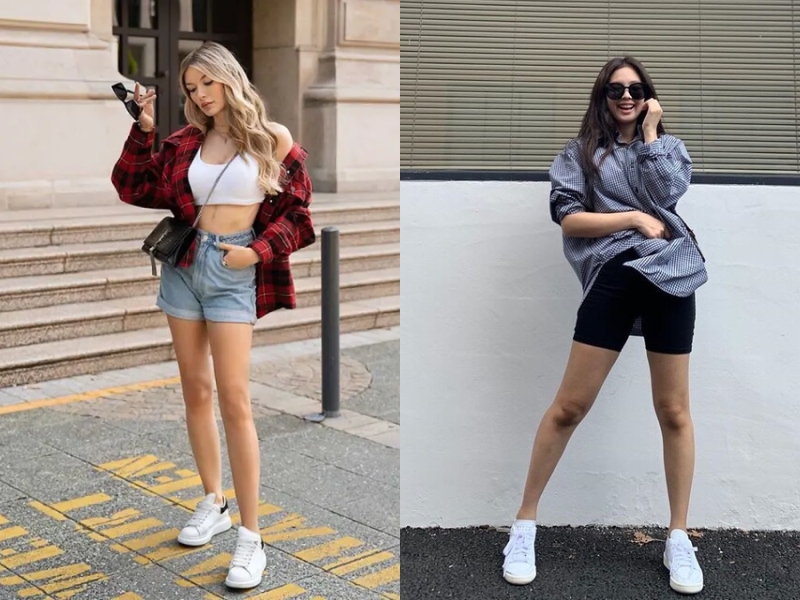 Giày sneaker phối với quần short nữ