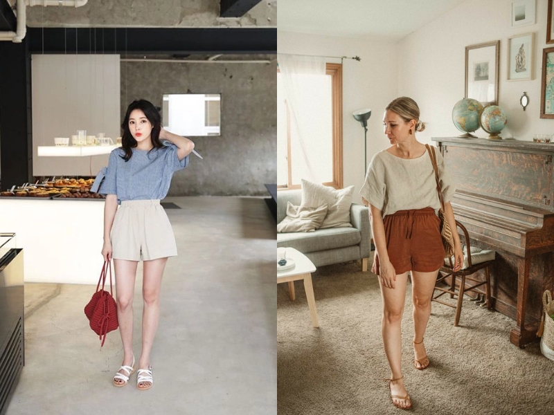 Kết hợp giày sandal và quần short nữ với túi xách mini