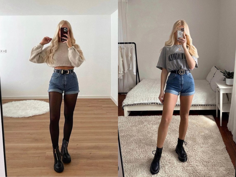 Kết hợp quần short và boot cổ thấp với một chiếc kính râm thời trang