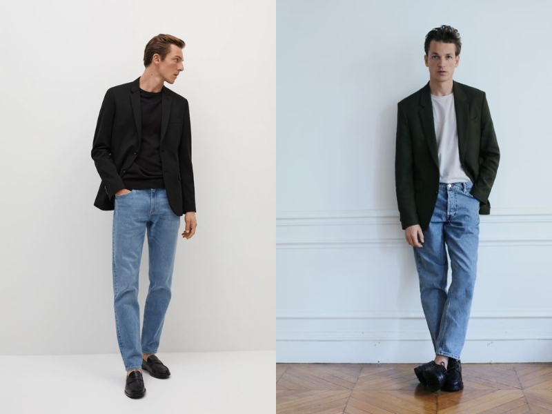 Blazer đen kết hợp những chiếc quần jean dáng slim-fit
