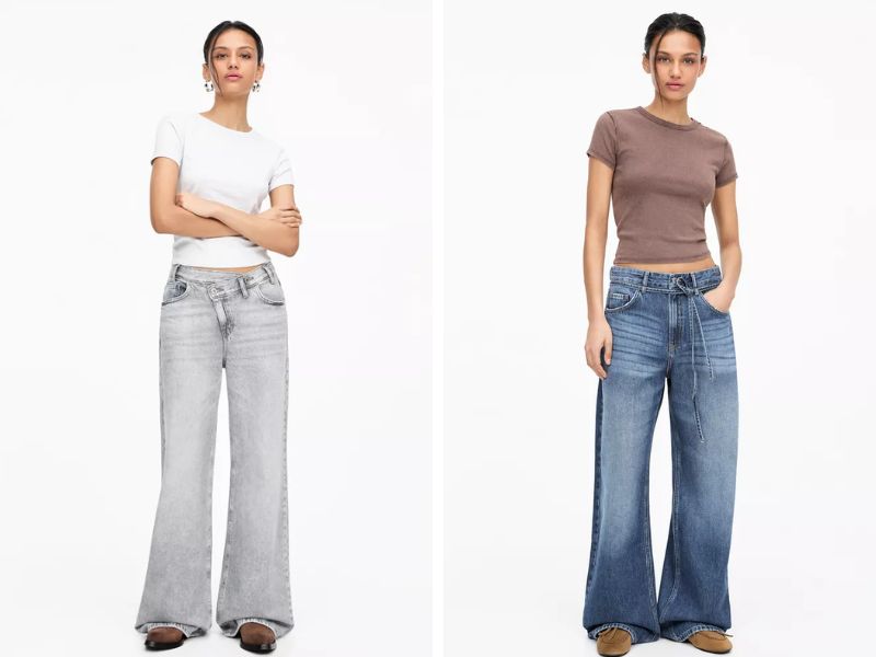 Quần ống rộng và áo thun fit