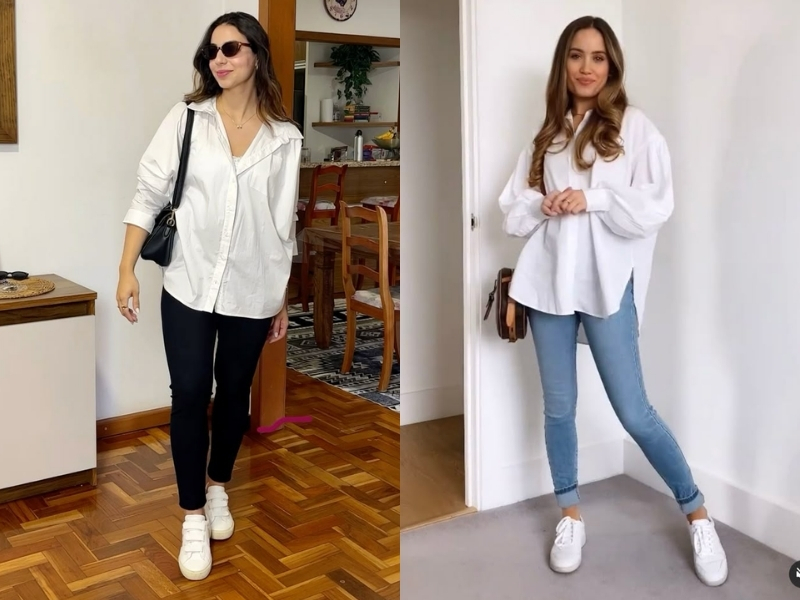 Phối giày sneaker với quần jean ôm